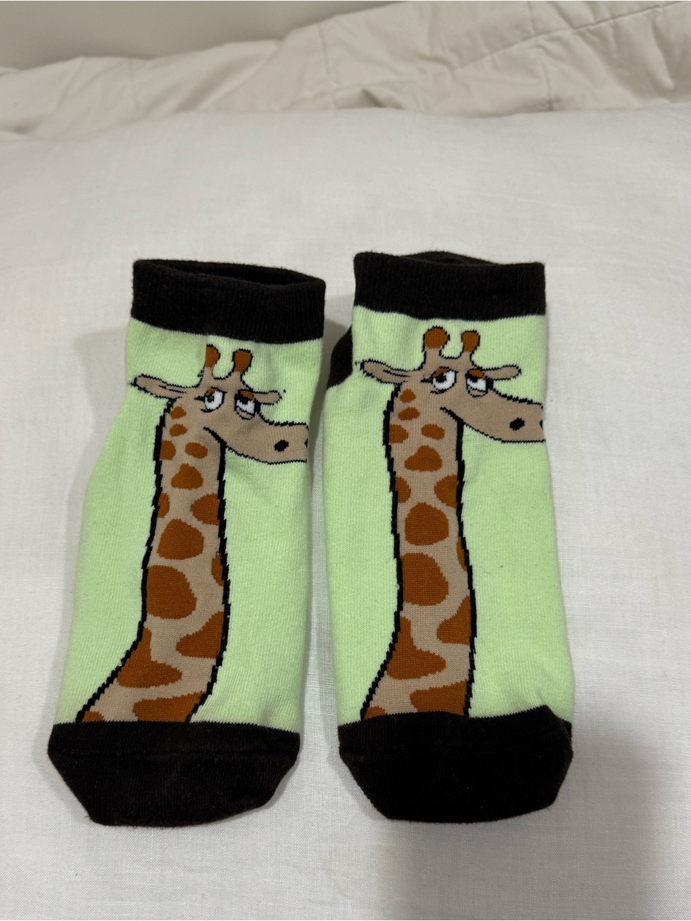 Giraffe Print Ankle Socks in Mint Green and Brown